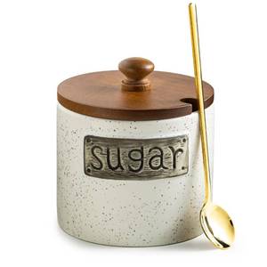 lot 19567 image: LYEOBOH Sugar Container, Ceramic Sugar Bowl with Lid and Spoon,15 OZ Sugar Holder for Coffee Bar Accessories, Sugar Jar for Countertop, Azucarera Farmhouse Home and Kitchen, White