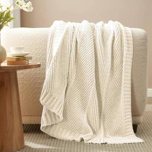 lot 19575 image: Amlie Home Knit Throw Blanket, Soft Chenille Cozy Breathable Chevron Chunky Decorative Blanket for Couch, Bed and Sofa, French-Inspired Lightweight Warm Gift for Women, Ivory, 60inx80in