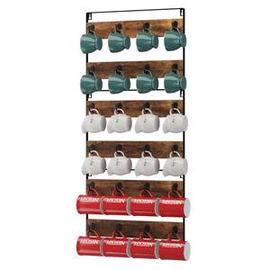 lot 19580 image: IBUYKE Mug Racks for Wall,Set of 3, 24-Hook Large Coffee Mug Holder Wall Mounted, Rustic Wood Coffee Mug Rack Display Organizer for Kitchen, Home,Bar, Coffee Station,Rustic Brown TBJ005H-3