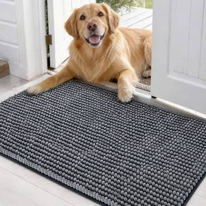 lot 19582 image: EHEYCIGA Super Absorbent Dog Door Mat for Muddy Paws 30x20 Inch Indoor, Front Doormat Outside Entrance, Quick Dry Chenille Washable Dog Crate Bed, Non-Slip Pet Rug Mud Mat Outdoor Entryway, Grey