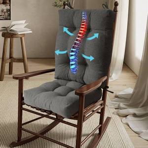 lot 19594 image: Rocking Chair Cushion, Set of 2, with Thicken Seat and Lumbar Support Back Cushion, Ergonomic Chair Cushion Non-Slip Bottom with Ties for IndoorOutdoor Rocker, Office Chair, 22X17 Inch, Light Grey