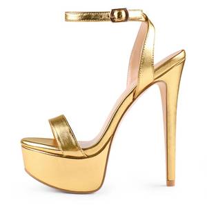 lot 19622 image: MERUMOTE Womens Platform Heels Sky High Heel Sandals Party Bridal Evening Shoes Gold Matte US9.5