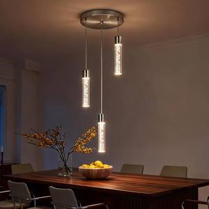 lot 19628 image: WINSHEN 3-Light Brushed Nickel LED Pendant Light, Height Adjustable Hanging Chandelier with 5-Color Temperature (3000-6000K) and Crystal Bubble for Kitchen Island Over Pool Table
