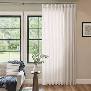 lot 19634 image: Pinch Pleat 72x96 Inch Linen Curtains for Living Room Divider Custom Pleated Drapes with Hooks Rings Light Filtering Cream Birch Sheer Curtain 96 Inch Length for Patio Sliding Door Ceiling Window 8Ft