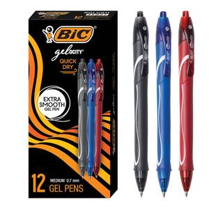 lot 20013 image: BIC Gelocity Quick Dry Assorted Colors Gel Pens, Medium Point (0.7mm), 12-Count Pack, Retractable Gel Pens With Comfortable Full Grip