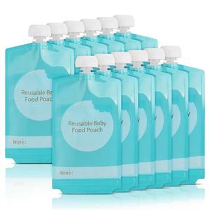 lot 20019 image: Kirecoo Reusable Baby Food Pouches - 12PCS 7oz Refillable Baby Food Storage Pouches, Squeeze Homemade Organic Applesauce Yogurt Smoothie Puree Storage for Kids Toddlers, Washable Freezer Safe