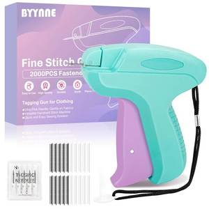 lot 20029 image: Stitch Gun for Clothes - Handheld Quick Clothing Fixer - Tagging Gun for Clothing, Sewing Kit - Includes 6 Fine Needles, 1000 Black and 1000 White Fasteners (Purple Green)