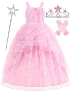lot 20045 image: Aoiviss Pink Witch Dress for Girls Glitter Princess Costumes Pink Bubble Sequin Tulle Fancy Dress Up for Halloween Cosplay