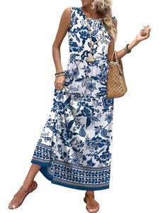 lot 20059 image: Maxi Dresses for Women 2026 Vacation Floral Sundresses Casual Flowy Boho Summer Dress Spring Wedding Guest Cruise Outfits Resort Wear 2025 2026 Midi Dresses for Women L (Black)