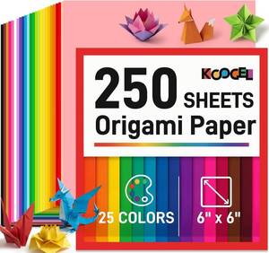 lot 20067 image: Koogel 250 Sheets 6in X 6in Origami Paper Double Sided Color, 25 Assorted Colors Colored Paper, for Kids Folding Crafting Scrapbooking, Classroom Teacher Supplies, Beginner