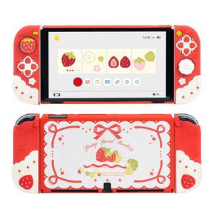 lot 20076 image: GeekShare Protective Case for Switch OLED Slim Cover Case Compatible with Switch OLED Separable Soft Silicone Protective Shell for Joystick with 2 Thumb Grip Caps - Strawberries with Cream
