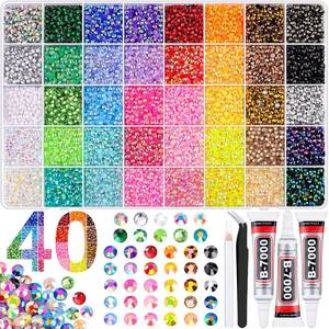 lot 20080 image: BELLEBOOST 45000Pcs 40 Colors Jelly Rhinestones Bedazzling kit, 3mm Multicolor Resin Flatback Gems for Diamond Art, Bedazzler Kit with 3Pcs 10ml B7000 Jewelry Glue for Crafting Book Shoes Nail Art