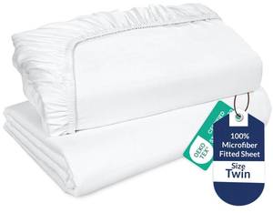 lot 20090 image: Royale Linens 2 Pack Fitted Sheet - Elastic Sheets - Twin Fitted Sheet Only - Soft and Breathable - Brushed 1800 Microfiber - Stain Resistant- Hotel Quality Deep Pocket Stretches Up to 16in (Twin, White)