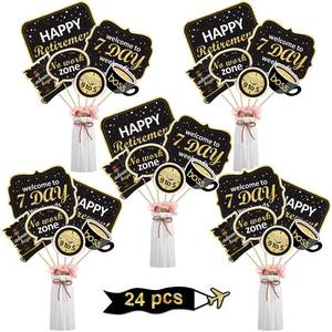 lot 20098 image: Boao 24 Pcs Retirement Party Decoration Set Retirement Table Decorations Golden Centerpiece Sticks Glitter Centerpieces for Tables Superannuation Party Supplies Men and Women