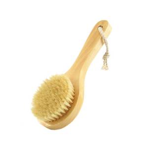 lot 20100 image: Short Handle Body Brush, Natural Bristles Wooden Bath Brush Shoulder Back Exfoliating Dry Brushing Skin Care