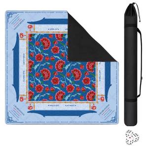 lot 20104 image: Mahjong Mat for Table with Carrying Bag and 3 Dice, Blue Red Floral 31.5inx31.5in Square Rubber Mahjong Table Cover, Non-Slip and Noise Reduction Gaming Mat for Mah Jongg, Poker, Dominoes and Tile Games