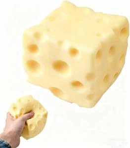 lot 20475 image: Light Yellow Cheese Squishy Slow Rising, Squishy Squeeze Cheese Block, Soft Novelty Toy, Stress Balls for Adults Rebounding Sensory Squishys Cheese (2.76in) (Slightly Deflated)