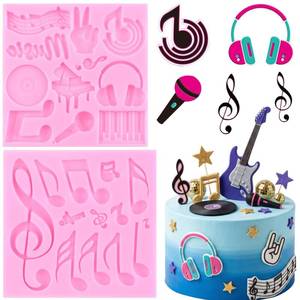 lot 20477 image: ZiXiang Music Theme Fondant Mold Musical Notes Piano Silicone Molds Musical Keyboard Microphone Molds Music Notes Lace Mat For Sugar Cake Decorating Cupcake Topper Candy Chocolate Gum Paste Set Of 2