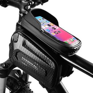 lot 20484 image: ROCKBROS Top Tube Bike Bag, Waterproof Bike Frame Bag, 1.3L Capacity Bike Phone Bag with Sun-Visor, TPU Sensitive Touch Screen Bicycle Phone Bag for Cell Phone Below 7.4in4.2in