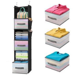lot 20489 image: BIEBOS 6-Tier Hanging Closet Organizer with 3 Drawers and Side Pockets � Multi-Functional Storage for Shoes, Belts, Purses, and Clothing
