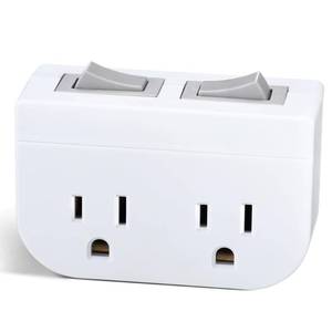 lot 20492 image: Grounded Double Outlet Power Adapter with Separate OnOff Switch 1 Pack, 3 Prong 2 Port Electrical Plug Current Wall Tap for Cruise Ship, Hard-to-Reach Lamps, Kitchen Appliances,1875W15A, ETL,White