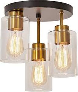 lot 17271 image: Semi Flush Mounted Chandelier, Glass Cylinder