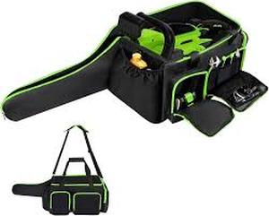 lot 19645 image: Black Multi-Pocket Utility Bag with Green Zipper Accents