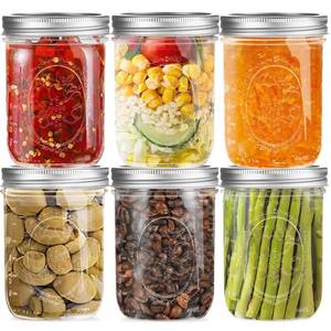 lot 1693 image: Wide Mouth Glass Mason Jars 16 oz, 6 Pack Glass Canning Jars with Metal Airtight Lids and Bands and Measurement Marks, for Canning, Preserving, Overnight Oats, Jam, Jelly, Food Storage, DIY etc
