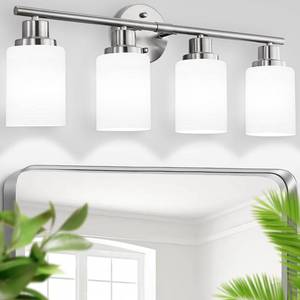 lot 1695 image: Guliaofo 4-Light Brushed Nickel Vanity Lights for Mirror, Bathroom Light Fixtures with Textured Milky White Glass Shade, Modern Kitchen Light Fixtures Wall Sconce Light - E26 Base