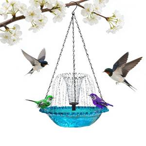 lot 1702 image: TRWLCFF Hanging Bird Bath Fountain, Cascading Outdoor Birdbath with Glass Bowl, USB-Powered Water Feature for Garden, Patio, Yard Decor, Attracts Hummingbirds & Wild Birds