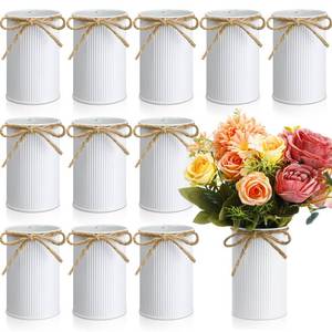 lot 1704 image: Rustic Vase for Table Centerpieces 4.33 Inch Small Petite Flower Vase with Twine Bow Vintage Farmhouse Decor for Wedding Reception Dining, Home Galvanized Metal Buckets(White,12 Pcs)