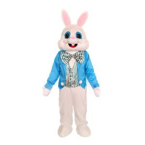 lot 1713 image: To.beone Easter Bunny Mascot Costume with Blue Jacket, Striped Bow Tie, Adult Size Full Body Rabbit Character Suit for Holiday Events and Parties