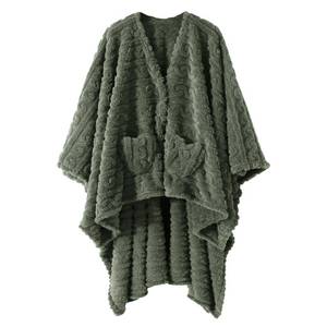 lot 1715 image: Mowkim Wearable Blanket Sherpa Fleece Shawl Blanket with Pockets for Adults Women and Men, Cozy Shawl TV Throw Blankets (Green, 58 x 64)