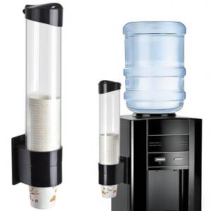lot 1729 image: LBTING Cup Dispenser, Water Cooler Pull Type Cup Holder Fits 7oz - 12oz Cone or Flat Bottom Cups, Paste or Screw Plate Wall Mount, 16.9 Tube Length Black