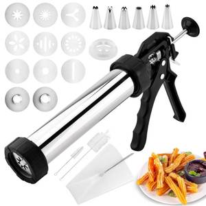 lot 1737 image: 24pcs Churro Maker Machine Multifunctional Hollow Churros Machine,Churreras Para Churros Stainless Steel Churro Gun Kit,with Piping Bag,2 Brushes,7 Tips,13Discs