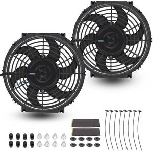 lot 1738 image: FSBCGT 7 Inch Universal Slim Fan Push Pull Electric Radiator Cooling Fan 12V 80W Mount Kit Black Set of 2