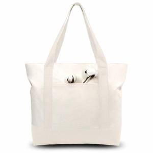 lot 1758 image: TOPDesign 6-Pack Canvas Tote Bags with an External Pocket, Reusable Grocery Shopping Bags, Top Zipper Closure, Daily Essentials (Natural)