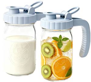 lot 1760 image: Glass 32 Oz Mason Jar Pitchers With Pour Lid 1 Quart Breast Milk Pitcher Wide Mouth Breastmilk Storage Jug Container For Fridge Coffee Creamer Iced Sun Tea Juices Lemonade Airtight 2 Set