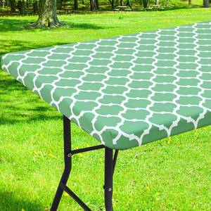 lot 2136 image: Smiry Rectangle Picnic Table Cover, Waterproof Elastic Fitted Camping Tablecloths for 6 Foot Tables, Wipeable Flannel Backed Vinyl Tablecloth Protector for Indoor, Outdoor (Sage Green, 30x72 Inches)