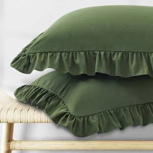lot 2168 image: KKJIAF Ruffle Pillow Cases Standard Size Set of 2, Ruffled Pillow Covers with Envelope Closure, Wrinkle Resistant Pillowcases 20 x 26, Ruffled Pillow Shams, Olive Green