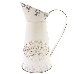 lot 2176 image: Soyizom Farmhouse White Metal Jugs for Shabby Chic Kitchen Decor, Tall Pitchers for Flowers, Rustic Bathroom Vases - Large, 11 H