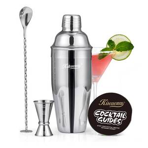 lot 2200 image: Cocktail Shaker, KITESSENSU 24oz Drink Shaker with Bartender Strainer, Measuring Jigger, Bar Mixing Spoon, Cocktail Recipe Guide, Professional Drink Mixer Set for Beginners, Silver