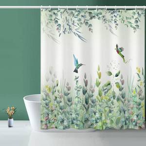 lot 2212 image: Niidder Green Leaf Shower Curtain - 72 W x 78 L with 12 Hooks, Weighted Hem, Waterproof, Sage Green