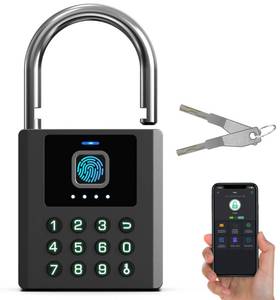 lot 4073 image: Anweller Heavy Duty Fingerprint Padlock with Key, Pad Lock with Code Keypad, Weatherproof Smart Bluetooth Electronic Digital Combination Lock for Gate Outdoor Fence Storage Unit Locker Shed Pool