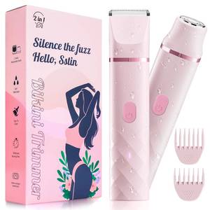 lot 4074 image: Bikini Trimmer for Women, IPX7 Waterproof, Painless Rechargeable Electric Razor Remover, 2-in-1 Facial & Pubic Hair Removal for Sensitive Skin, Portable Travel Size, Women��s Gift, Pink