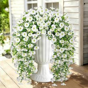 lot 4079 image: Julako Artificial Hanging Flowers for Outdoors, 2 PCS 300 Blooms UV Resistant Morning Glory Faux Silk Vines, No-Odor Realistic Fake Plants for Garden Planter Porch Patio Decoration, White