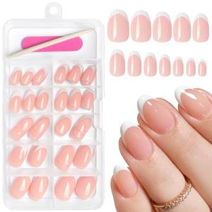 lot 4084 image: AddFavor French Tip Press on Nails Short Oval Fake Nails, 120pcs White French Tips Nails Press on Medium Almond False Acrylic Nails for Women and Girls