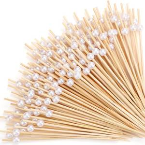 lot 4092 image: Reallnaive 600 Pcs Cocktail Pick Pearl Fancy Toothpick for Appetizer 4.7 Inch Long Skewer for Drink Fruit Food Bamboo Stick Wedding Bridal Shower Decoration Charcuterie Accessories (White)
