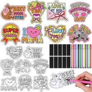 lot 4108 image: Saysurey 48 Pcs Mothers Day Craft DIY Magnets Set, Color Your Own Mothers Day Fridge Magnets with Markers, Best Mom Ever Gift, Handmade Activity Supplies for Party Decor
