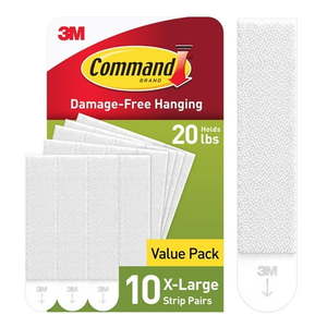 lot 4136 image: Command 20 lb XL Heavyweight Picture Hanging Strips 10 Pairs (20 Command Strips)  Damage Free Hanging Picture Hangers  Heavy Duty Great for Home Decor  White Adhesive